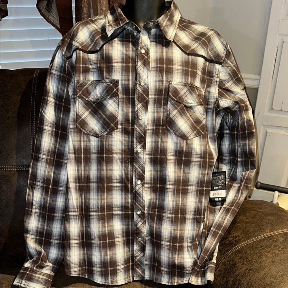 NEW B.Tuff Men's Brown Plaid Dress Shirt